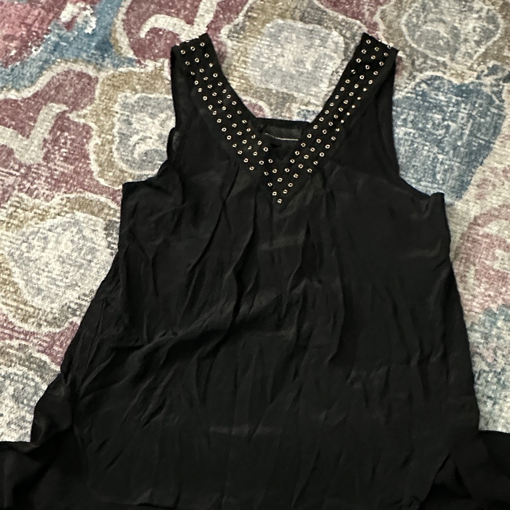 Elegant Black V-Neck Blouse with Studded Detail